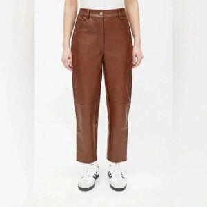 Aritzia Wilfred Free Oracle Pants High Rise Leather straight balloon leg brown